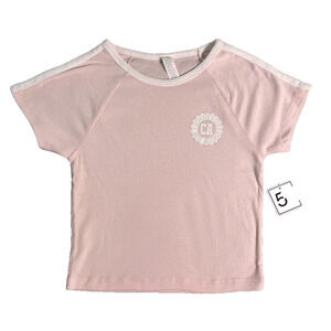 NWT 5B Style Baby Tee Womens L Pink Y2K Soft Girl Ringer Crop Top CA Logo